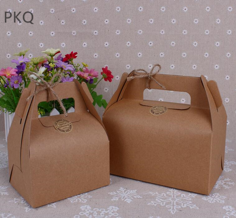 50 stk kraftpapir favor boks cupcake æske med håndtag hvidt papir pakning kage æsker fest æske pap karton: Brun / 160 x 90 x 80mm