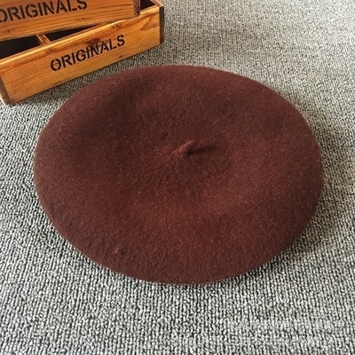 Vinter dam hatt vintage basker ull 32 färger keps pillbox hatt gorras planas hombre hattar basker boinas mujer ull mössa hatt: Kaffe
