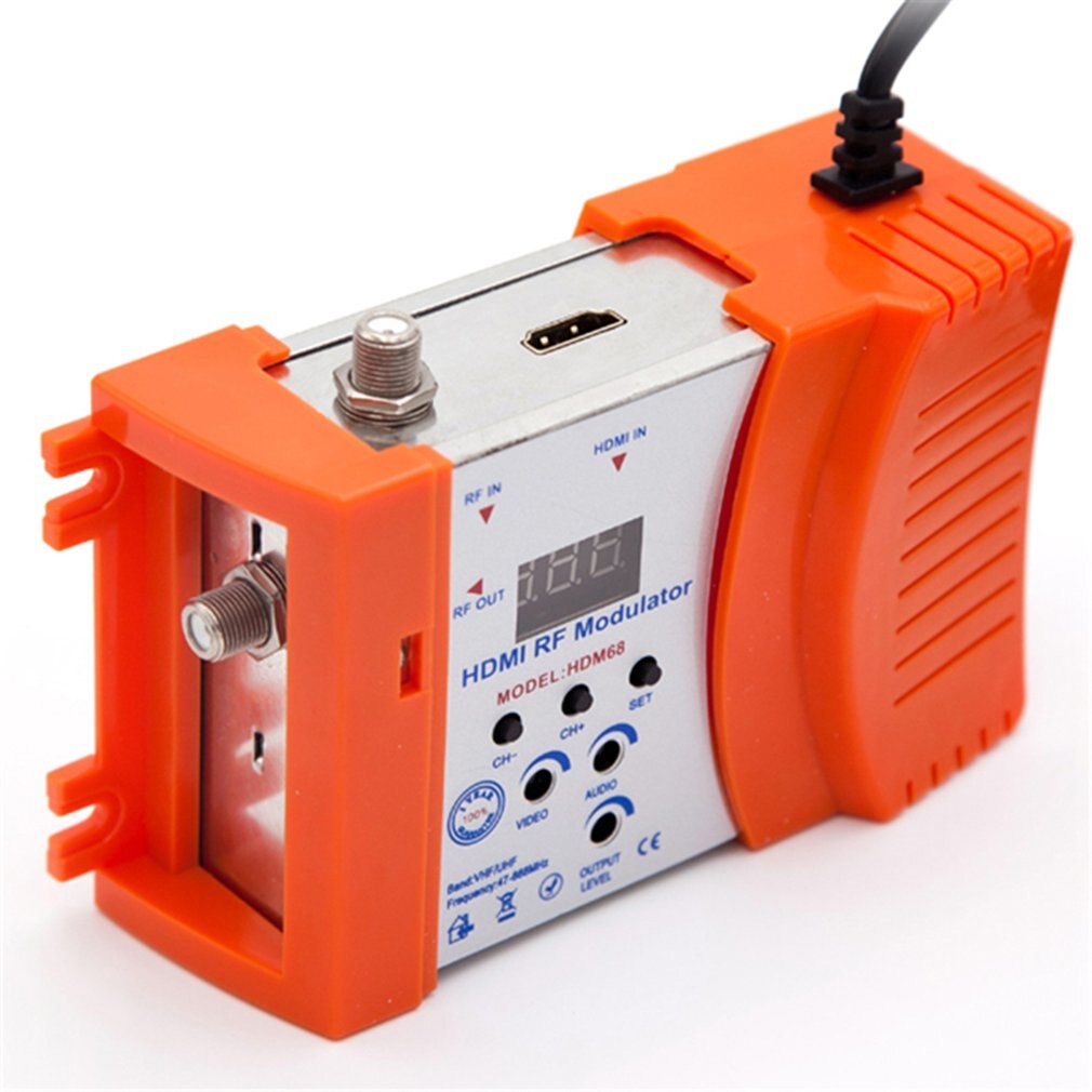 HDM68 Modulator Digital RF HDMI Modulator AV to RF Converter VHF UHF PAL/NTSC Standard Portable Modulator for EU Orange
