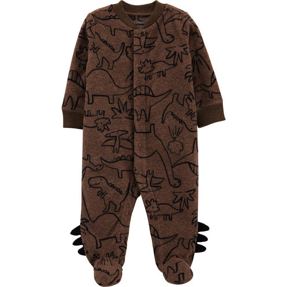 Baby Winter Betaalde Jumpsuit, Cartoon Dinosaurus Lange Mouwen Footies Footies Met Knoppen Voor Peuter Jongens, 2 Kleuren: dark Brown / 12m