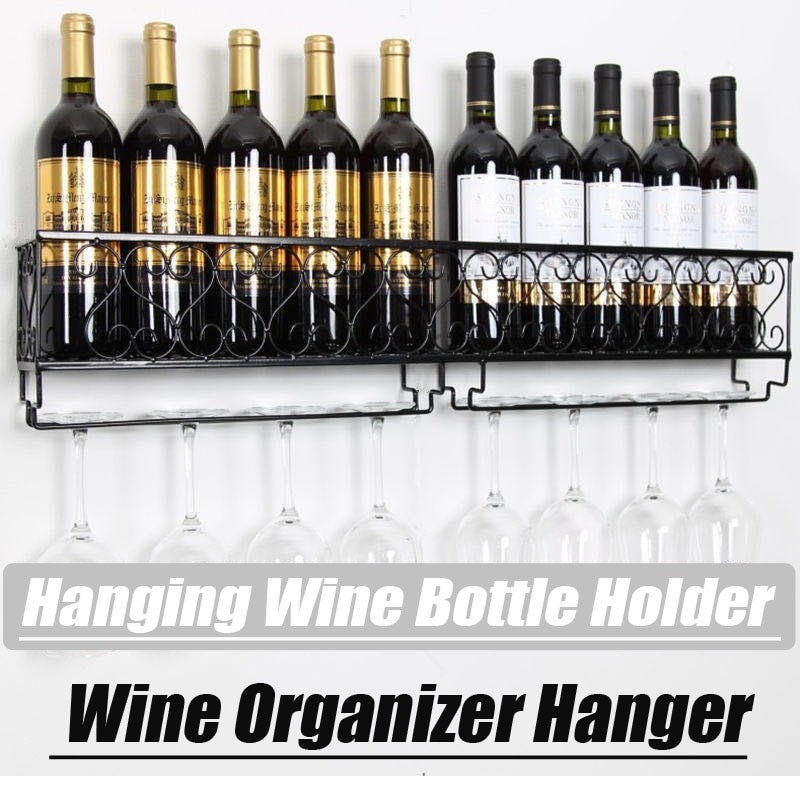 Hængende vinflaskeholder rackstøtte til champagneglas glas metal vægindretning hylde vin arrangør bøjle