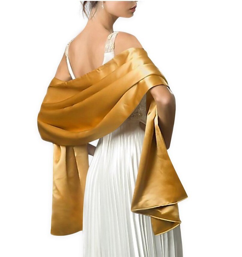 Sample Satijnen Bruids Wraps Vrouwen Sjaal 200*45 Cm Avondfeest Sjaal Bolero: Goud