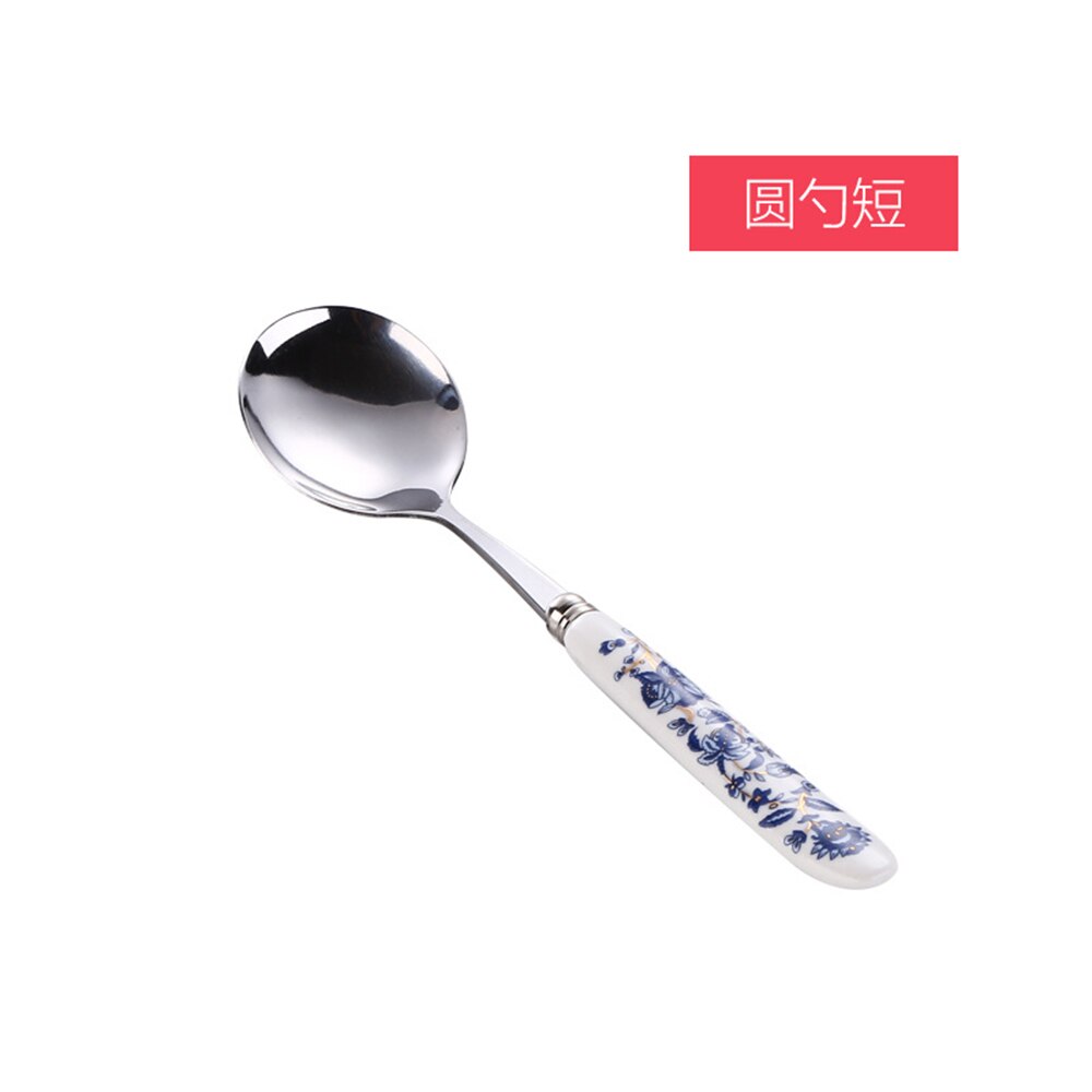 Korean Stainless Steel Metal Ceramic Handle Tableware Spoon Chopsticks Fork Dinner Knife Free Combination Cutlery Set: 5