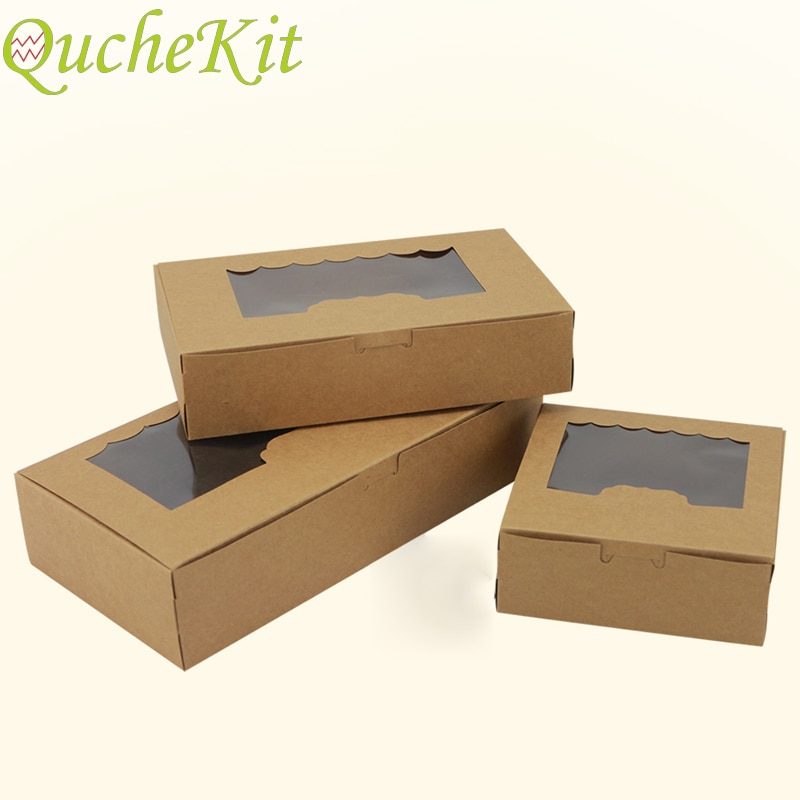 10pcs With Clear Window Kraft Paper Packaging Box Cake Box For Egg Tart Cupcake Wedding Home Party Supplies Candy Boxes