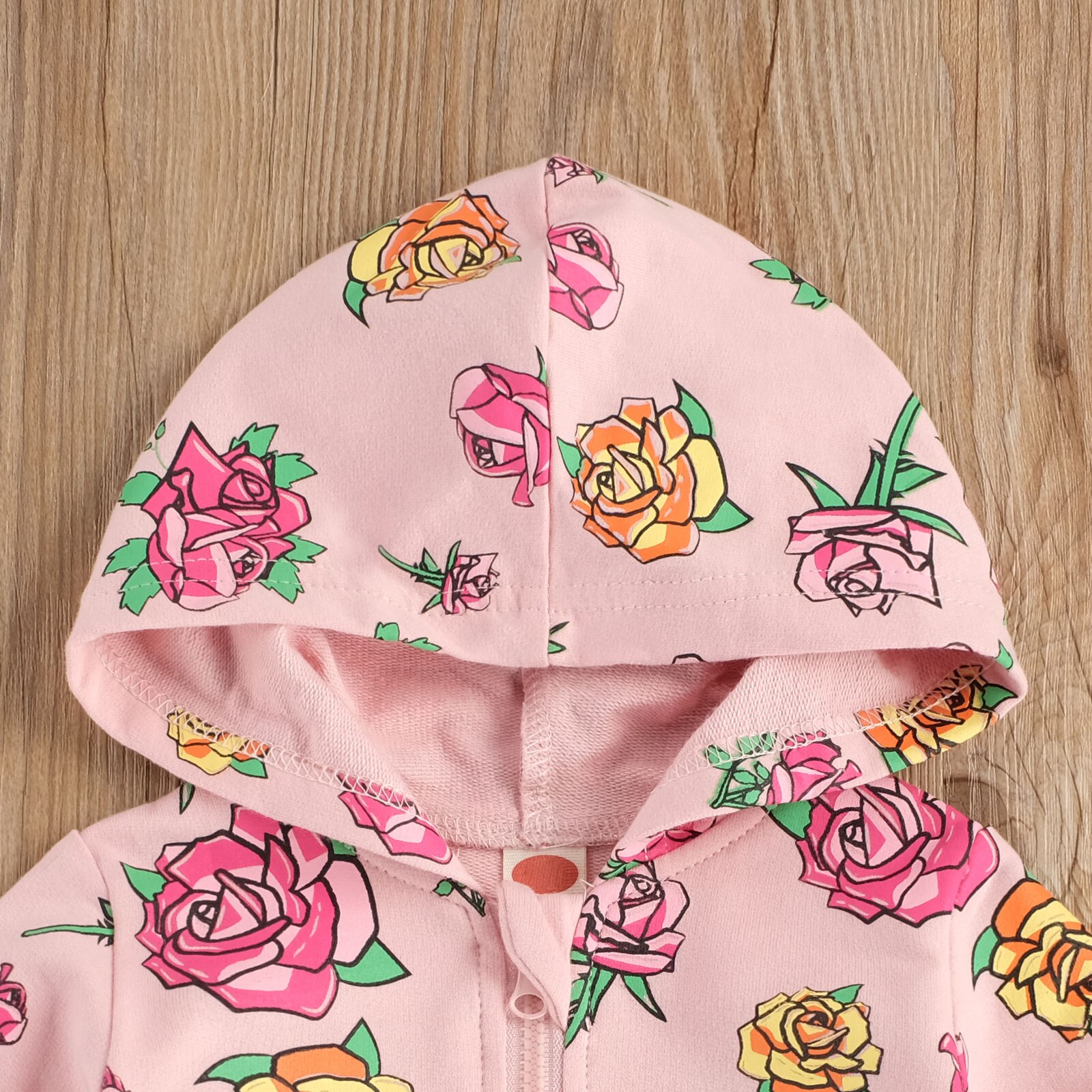 Camiseta con capucha rosa para niña pequeña, ropa para bebé de 0 a 24 meses, con estampado de rosas y bolsillos con cremallera, Top de manga larga rosa, atuendo para bebé