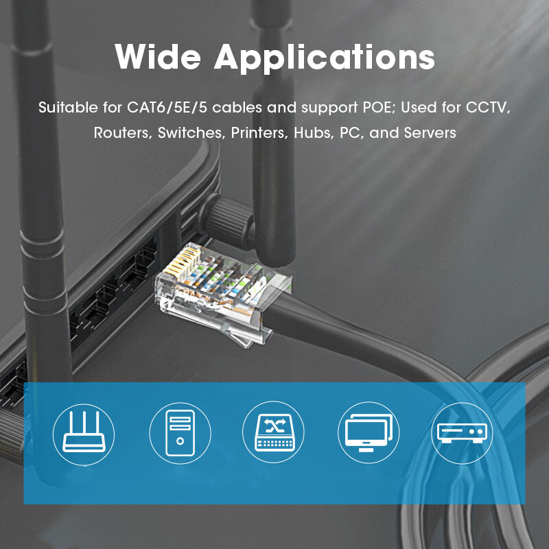 Zoerax CAT5e CAT6 Connector RJ45 Modulaire Plug Network Connectors 50μ Vergulde 1.1Mm Gat End Voor Ethernet Kabel