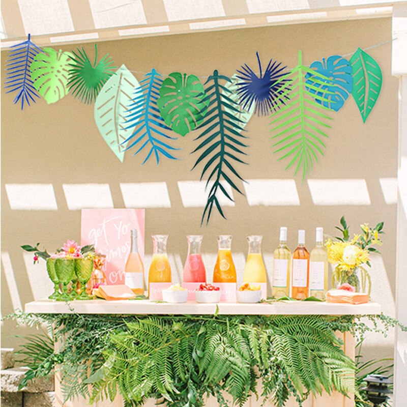 Tropisk jungle festforsyning kokosnødblade kranser flamingo banner baby shower fødselsdagsfest dekorationer børn bryllupsindretning: Blad stort