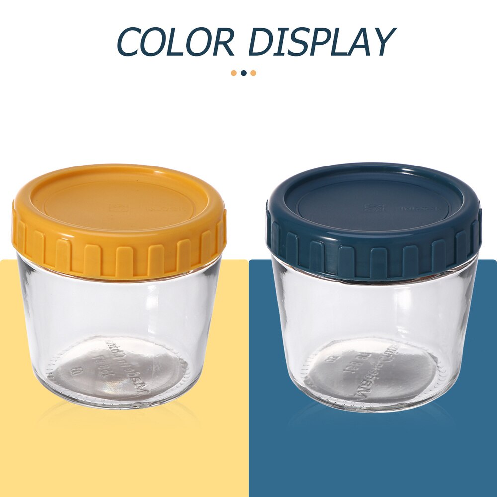 1 sæt 2 stk. glasforseglet opbevaringsdåse fuglerede kop madopbevaringsbeholder kornkrukke til hjemmekontorkøkken (gul + blå med