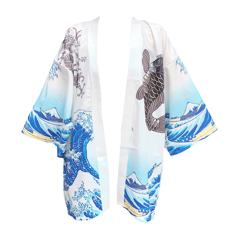 La grande vague de Kanagawa femme japonais traditionnel Orient ethnique Cardigan Kimono manteau unisexe mince lâche Ukiyo-e tenues