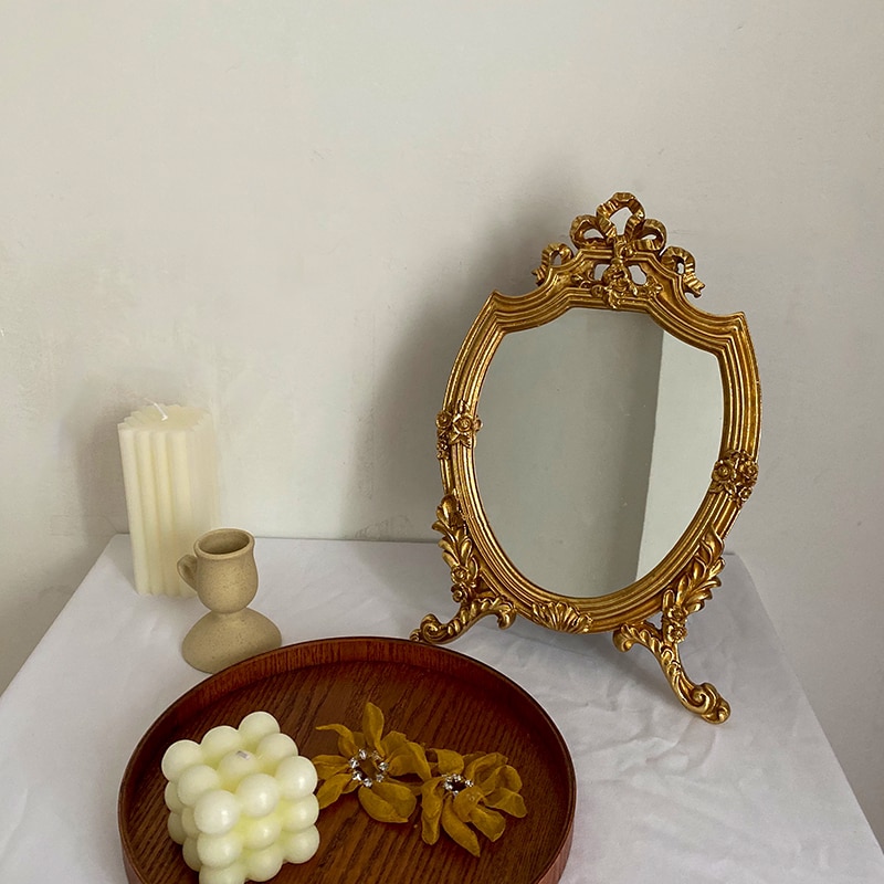 Cutelife ins stort rundt harpiks sminkespeil vintage stue hjem dekorativt bord speil dressing soverom stående speil