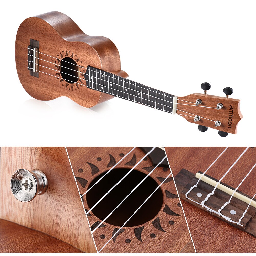 ammoon 21" Acoustic Ukulele Uke Sapele Ukelele 15 Fret 4 Strings Instrument Rosewood Semi Closed Okoume musical instruments