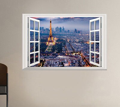 Eiffelturm Paris Nacht Ansichten 3D Fenster Zauberstab Aufkleber PVC Wandbild Aufkleber Heimat Dekor