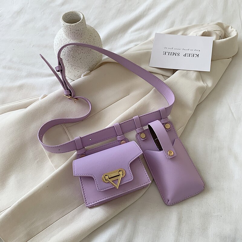 Small PU Leather Fanny Packs For Women Summer Travel Belt Bag Female Waist Packs Solid Color Ladies' Chest Bags Phone Purse: purple