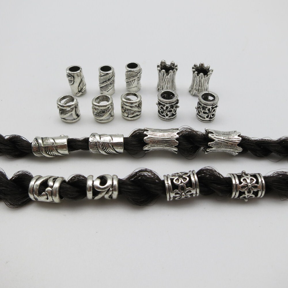 10 stks/pak Tibetaans zilveren viking 4 stijlen haar vlecht dread dreadlock baard ringen buis accessoires pak voor dunne vlechten