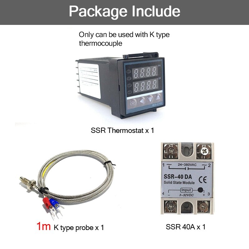 Dual PID Thermostat Regulator SSR Output Digital PID Temperature Controller REX-C100 0-400C Thermocouple K SSR 40A SSR-40A: SET 7