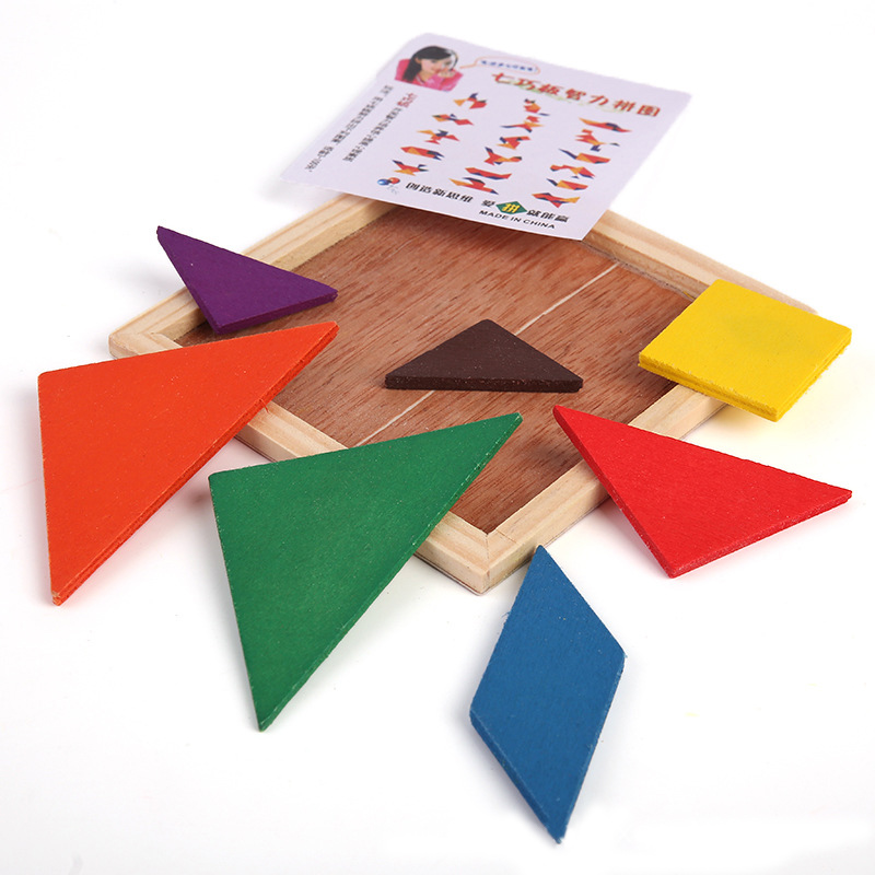 Træ tangram 7 stykke puslespil farverigt firkantet iq spil hjerne teaser intelligent form farve pædagogisk legetøj til børn