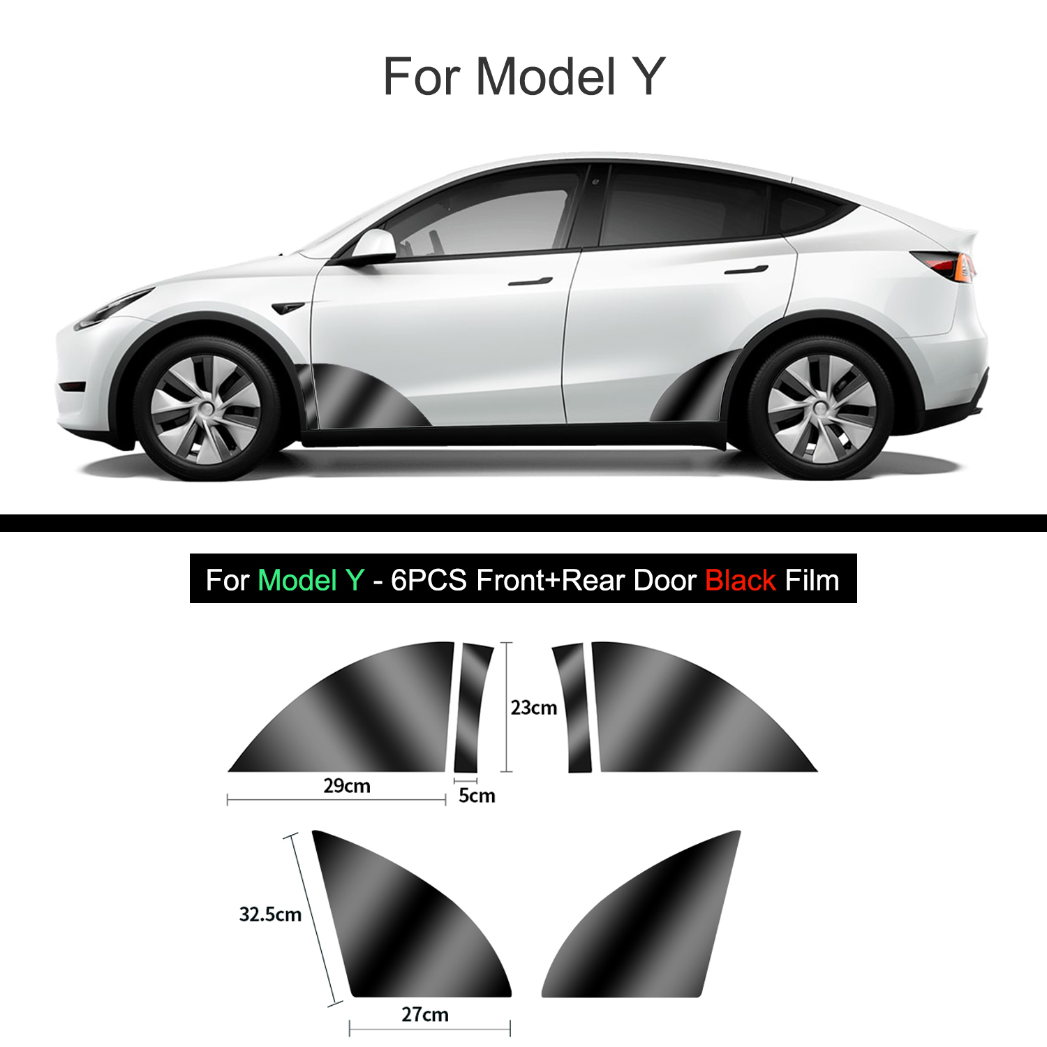 Schwarz TPU Auto Körper Schutz Film Unsichtbare Für Tesla Modell 3/Y -2023 Vorne Hinten Tür Erweiterte transparente Auto Kleidung einstellen: Schwarz