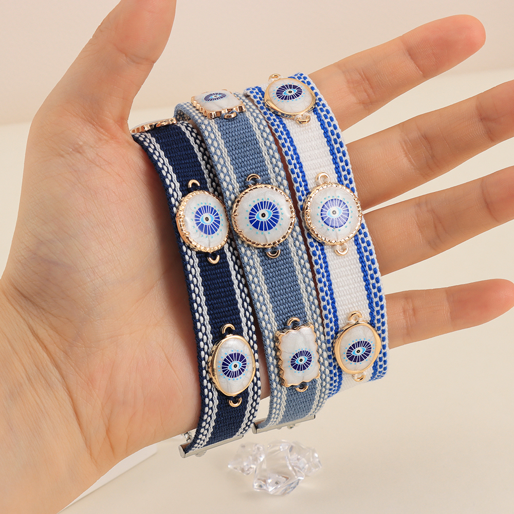 Pulseras tejidas de mal de ojos con dijes, pulseras de tela apilables