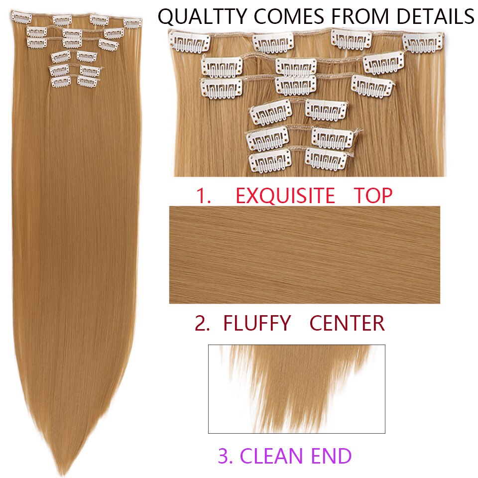 MANWEI Clips In Hair Extentions Women Synthetic Hair Extensions 6 Pcs/Set 16 Clips 22 Inch Synthetic Hair Piece