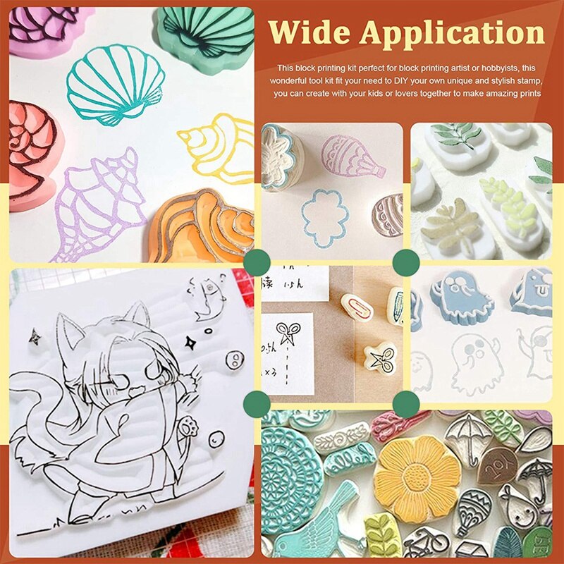 13 Pcs Rubber Stamp Carving Blocks Kit with Rubber Carving Block,Carving Tools for Creating Artistic Print,Card Crafting