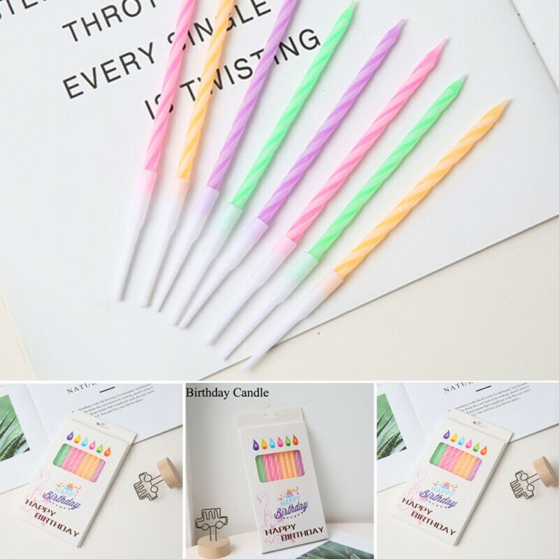 Bougies gâteau de mariage, 10 pièces/paquet, fournitures de fête d'anniversaire, flammes en sécurité, décoration de Dessert, bougie arc-en-ciel flamme colorée