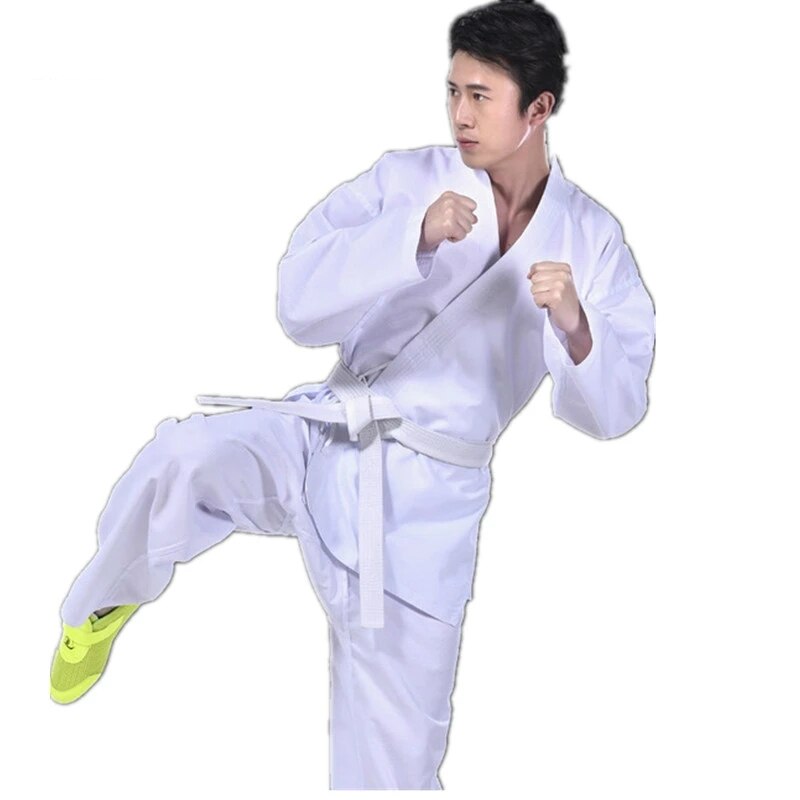 Wit Volwassen Karate Uniform Ademend Dobok Taekwondo Riem Karate Pak Kleding Voor Kids Mannen Wit Uniform