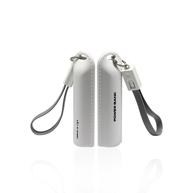 Enkele Sectie Sleutelhanger Mobiele Power Bank Draagbare Mini Met Eigen Kabel Power Bank Android En Apple Twee-In-een Datakabel: WHITE