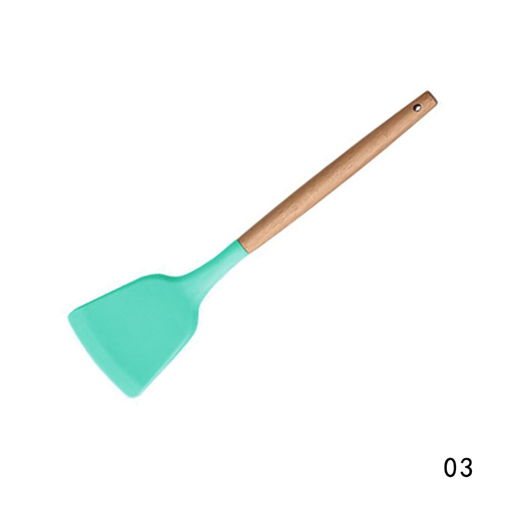 Wood Silicone Cooking Cake Utensils Natural Wood Handle Cooking Tools Turner Tongs Spoon Spatula Bakeware Kitchen Tools: Turner Green