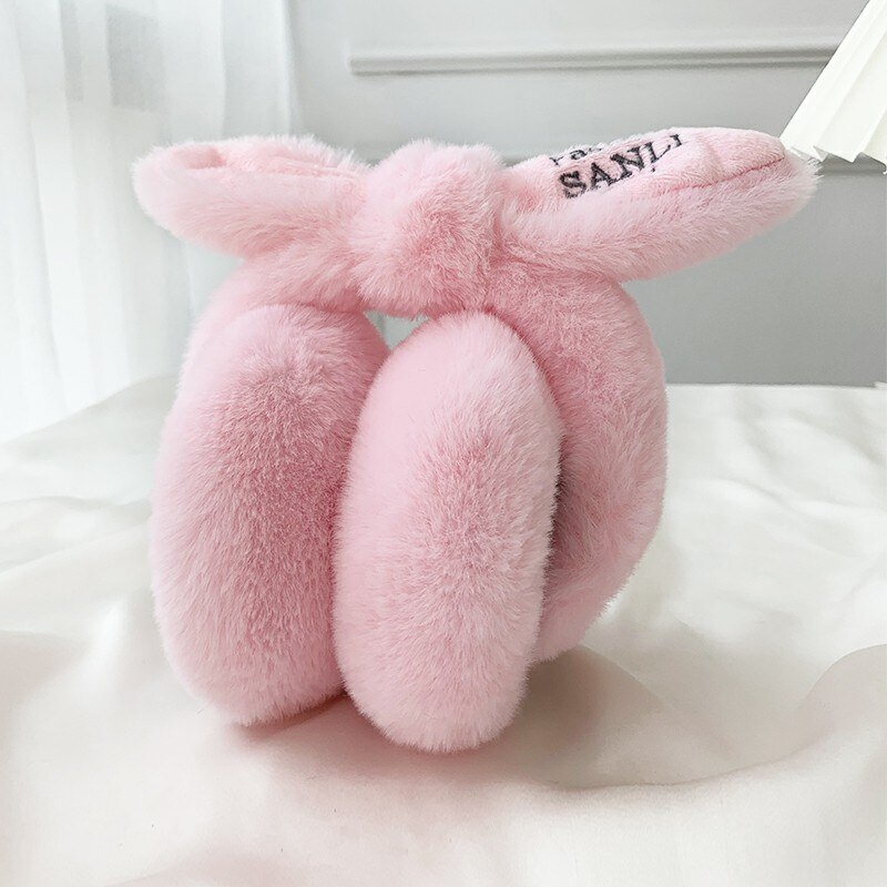 Orejeras cálidas de felpa suave para mujer, orejeras cálidas para estudiantes, protección contra el frío, cubierta de oreja para mujer: light pink bow