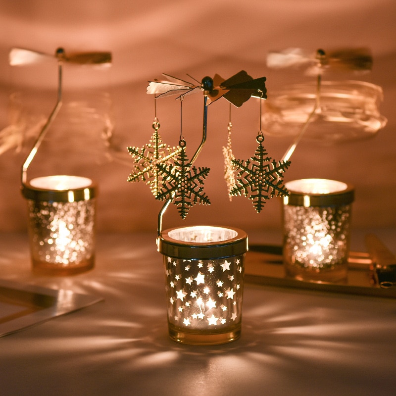 Spinning Rotating Metal Carousel Tea Light Candle Holder Lamp Christmas Candle Holder Decoration Decoration Candle