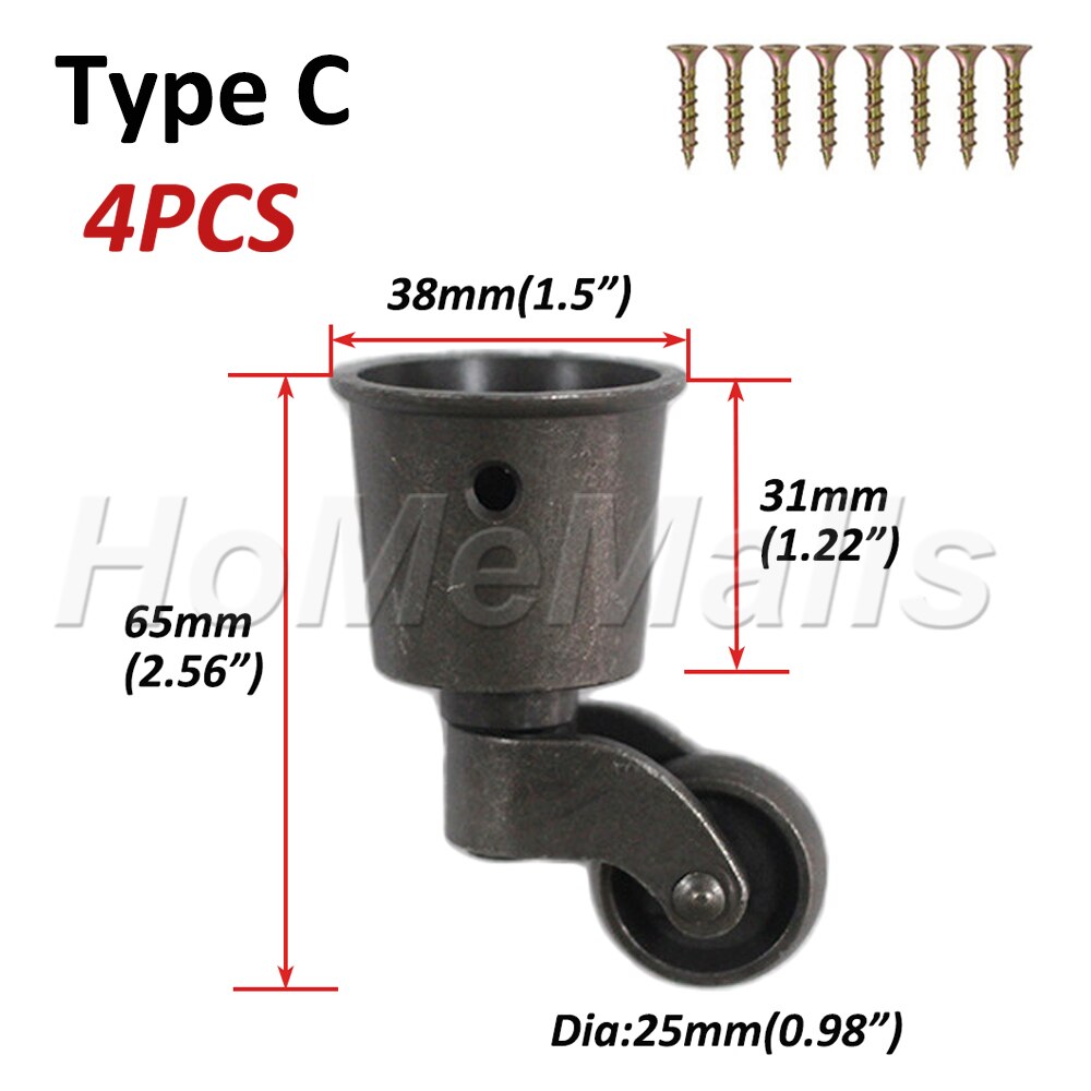 4pcs Swivel Caster Wheels Metal Casters 360 Degree No Noise Furniture Casters For Table Cabinet Zinc Alloy Furniture Hardware: Type C