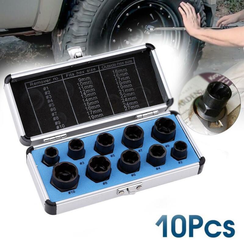 Juego de removedor de tuercas y Extractor de nueces, herramienta de llave de impacto de vaso oxidado dañado, 10 Uds.