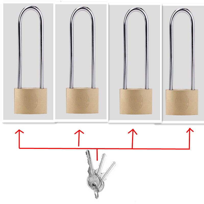 4Pcs 30/40/50/60Mm Lange Hangsloten Open Door Dezelfde Toetsen Koperen Sloten Hangslot Voor lade Bagage Case Box Hardware: 60mm