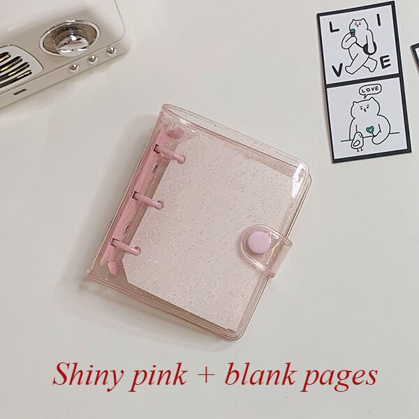 ARYA 10x10cm Portable Planner Notebook 3Holes Shiny Cute Mini Diary 3'' Photocard Album Holder Kawaii Diary Binder: pink pages