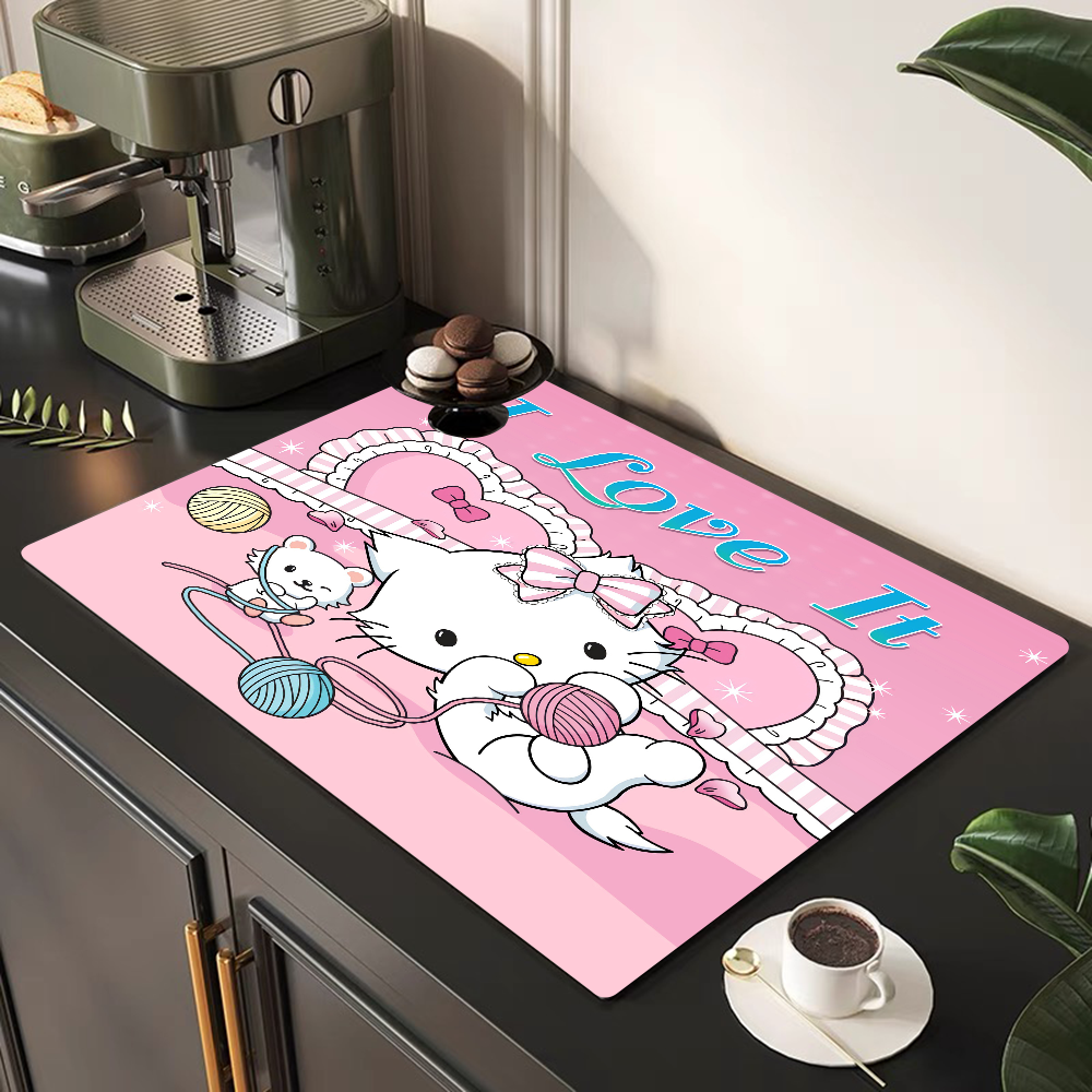 Hello Kitty Printed Dish Drying Mat Super Absorbent Coffee Drain Pad Tableware Quick Dry Rug Kitchen Dinnerware Placemat