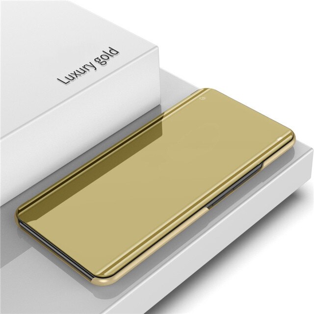 Mirror Flip Case For Huawei P Smart Phone Case Plating Leather Stand Cover For Huawei Y7A Shockproof: For P Smart 2021 / Gold