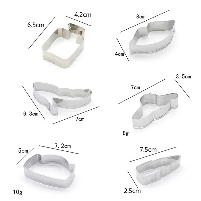 6 Stks/set Roestvrijstalen Lippenstift Bag Cookie Cutter Mold Sugarcraft Pastry Biscuit Fondant Taart Bakvorm Diy Decorating