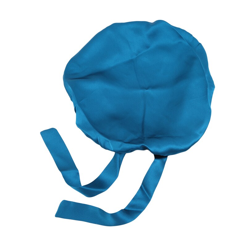Motorhjelm hår styling hætte lang hårpleje kvinder nat søvn hat silke hoved wrap brusebad hætte hår styling værktøj solid enkel nathætte: Påfuglblå