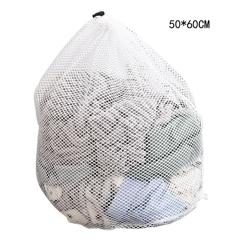 Mesh Laundry Bag Drawstring Washing Machine Laundry Bag Underwear Bra Socks Wash Net Large Capacity Clothes Storage Pouch: Thick net 50x60cm