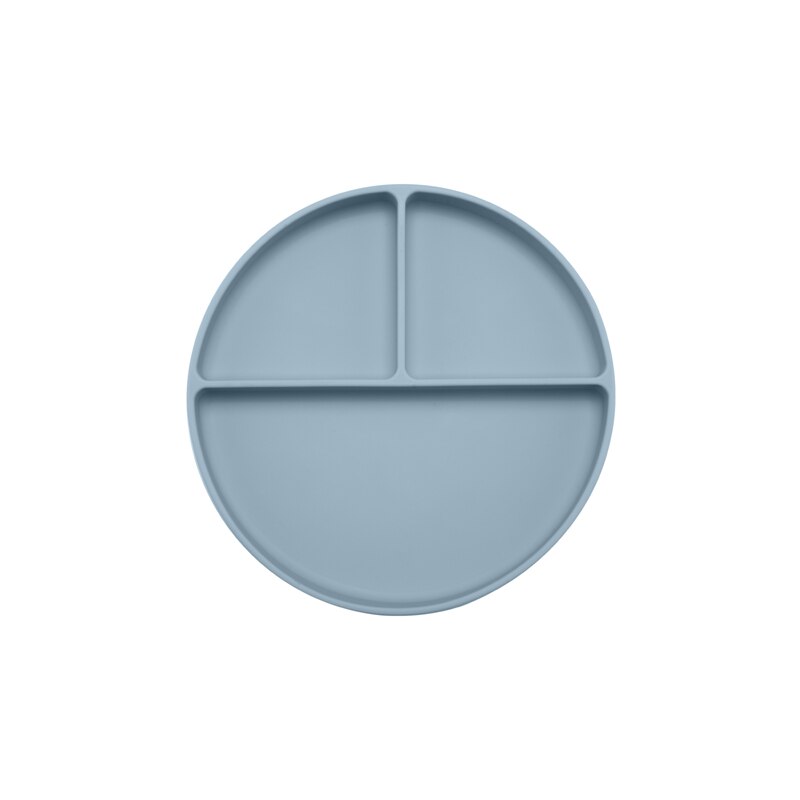 Solid Silicon Plate Set For Baby Kids Training Feeding Dinnerware Baby Learning Plate Set With Fork Spoon BPA Free: Powder blue