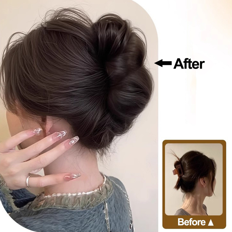 Moño sintético desordenado, pieza de pelo, Clip de garra, extensiones de cola de caballo, estilo Scrunchie, moño de capullo de flor perezoso, cola de caballo rizada ondulada