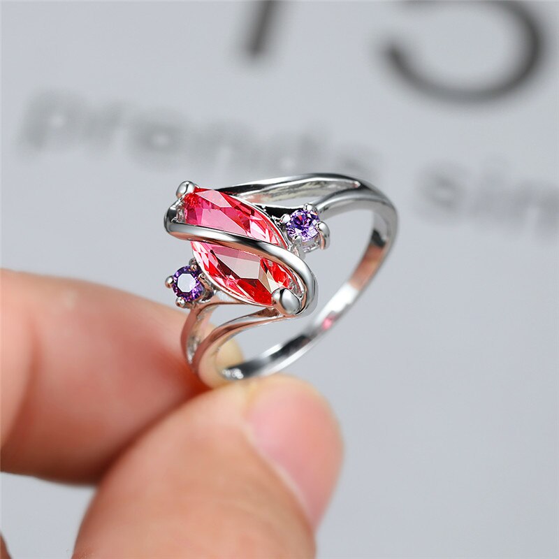 Charme kvindelig blå krystal sten ring vintage sølv farve vielsesringe til kvinder lover zirkon blad forlovelsesring