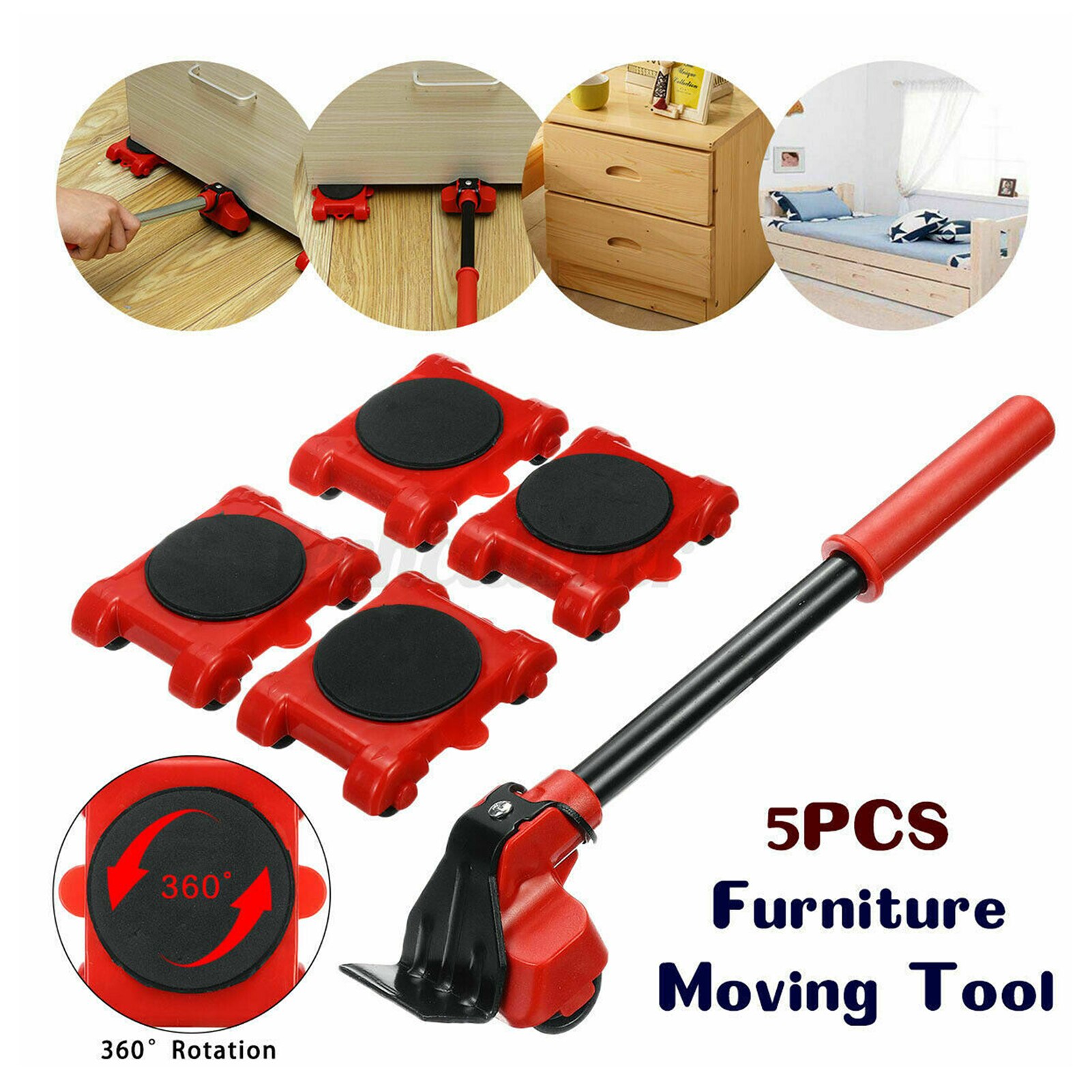 5PCS Furniture Moving Tool Heavy Type Furniture Moving System Lifter Tool 4 Slide Glider Pad Wheel Easy Move