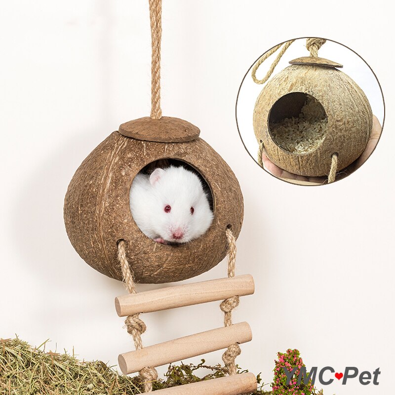Hamster naturlig kokosnød hus lille kæledyrsskur hus senge gunie tyggelegetøj hamster tilbehør fuglebure