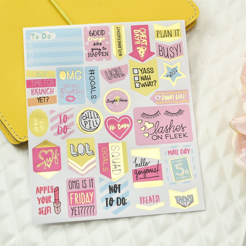 KLJUYP Gelukkig Eenhoorn Folie Goud Papier Planner Stickers Boekje voor Scrapbooking Gelukkig Planner/Card Making/Journaling Project