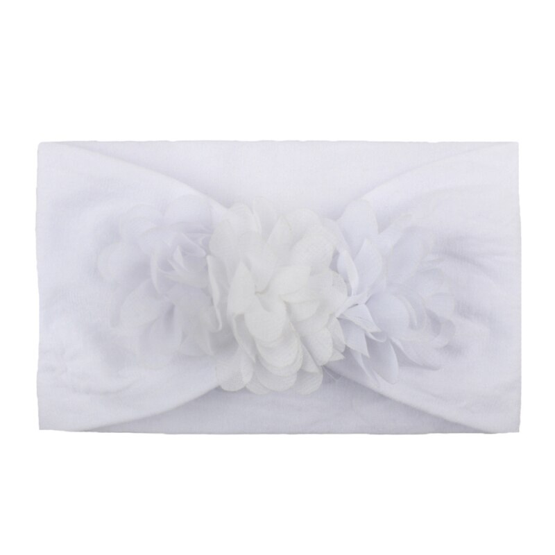 Lace Flower Baby Hoofdbanden Voor Meisjes Elastische Hoofd Wraps Effen Head Band Haar Boog Zuigelingen Pasgeboren Haar Accessoires Foto prop: WHITE