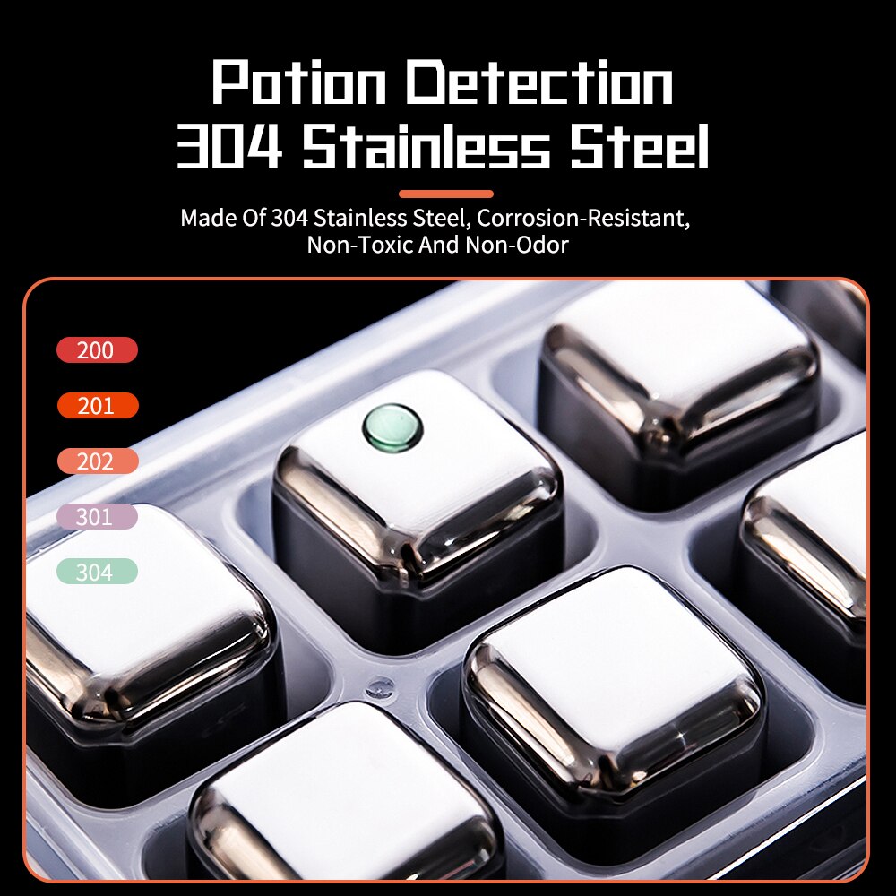 8PCS/set Stainless Steel Ice Cubes Reusable Chilling Stones Whiskey Wine Cooler Stones Chiller Ice Mold Cube Maker Silicone