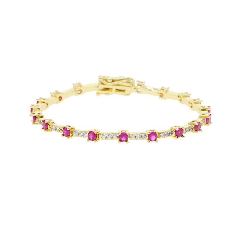 Geometrische CZ Tennisarmbanden voor dames met veelkleurige stenen Verguld met 17 cm ketting Mode Damessieraden Trending: Goud-kleur