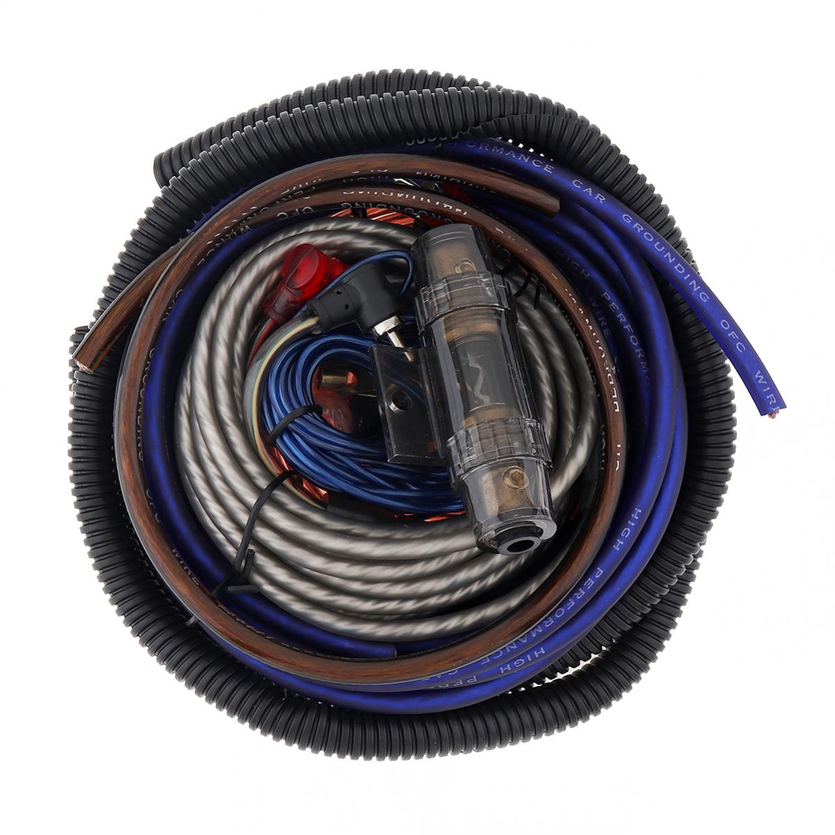 Kit de cableado de instalación de amplificador de calibre 4/6/8, Cables de altavoz de graves de coche, amplificador de potencia de línea de Audio con juego de fusibles: 8 Gauge