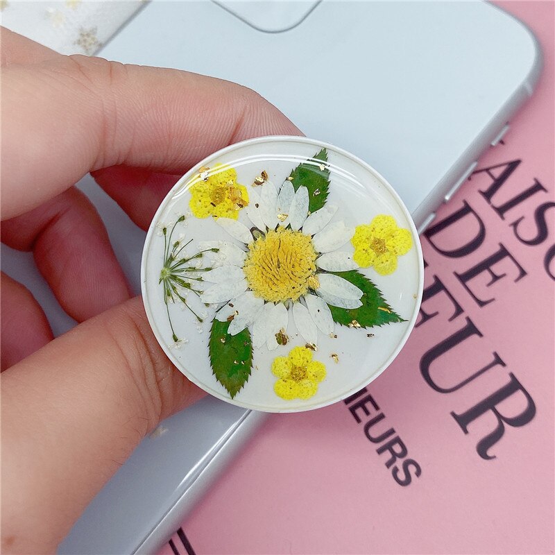 Belle pliable époxy paillettes poudre amour fleur séchée fleur airbag support de téléphone portable pour iPhone XR Samsung Huawei Xiaomi